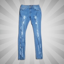 Fashion Nova Denim Jeans ~ Sz 7/8 ~ Mid Rise ~ Distressed ~ Blue ~ 30&quot; Inseam - £16.80 GBP