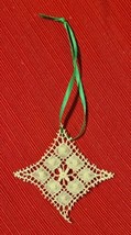 Vintage Hand Crocheted Lace Ecru Snowflake / Diamond Shaped Ornament  EUC - £9.55 GBP
