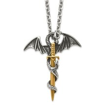 Chisel Stainless Steel Antiqued and Dragon on Sword on a 24in Cable Chain - £62.65 GBP
