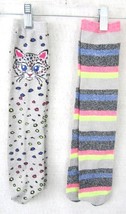 Novelty socks 2 pair adult sparkle cat kitten stripes stretch 18&quot; long g... - £7.01 GBP