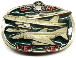 Vintage Pewter Tone Belt Buckle USAF Honoring Vietnam Veterans Vets Planes Jets - £39.56 GBP