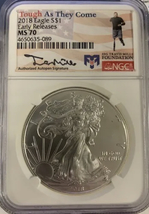 2018 American Silver Eagle- NGC MS70- ER- Tough As They Come- SSG Travis Mills - $125.00