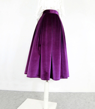 Winter PURPLE Midi Pleated Skirt Women Plus Size Velvet Pleated Midi Skirt image 3