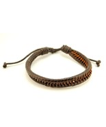 NATURAL LEATHER BRACELET Brown Woven Contrast Men Women Braided Adjustab... - $55.22 MXN