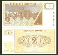 Slovenia P2a, 2 Tolar, Triglav Peak in Alps / honey comb pattern, honey ... - $1.77