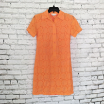 London Times Dress Women 2 Orange Eyelet Short Sleeve Button Up Shirt Dress Mini - £19.53 GBP