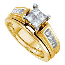 14kt Yellow Gold Princess Diamond Cluster Bridal Wedding Engagement Ring Set - £1,597.91 GBP