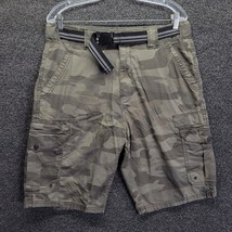 Iron Co Mens Mud Camo Cargo Shorts W/Belt Sz 32 6-Pocket Cotton - £11.45 GBP