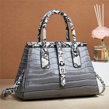 Sell]  Bright Leather Crocodile Pattern Big Bag Contrast Color Snake Pattern Sho - £37.52 GBP