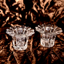 PartyLite Clear Crystal Glass Flower Petal Shaped Taper Candle Holders Set of 2 - £11.96 GBP