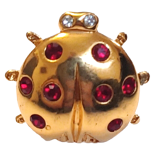 Vtg Avon Lady Bug Pin Brooch Gold Tone Red Rhinestone EUC - $11.71