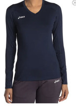New ASICS Roll Shot Performance Jersey Women Top Athletic navy layering L - £15.53 GBP