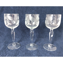 VTG Lot Of 3 Wine Glass Clear Goblets - Intricate Leaf Etched Design 5.5 &quot; tall - £9.36 GBP