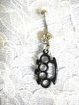 New Black Brass Knuckles - Bolted Duster Charm On Clear Cz Belly Bar Navel Ring - £4.82 GBP