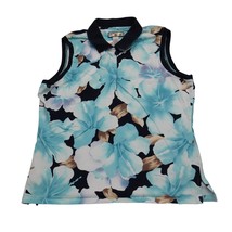 Caribbean Joe Shirt Womens L Blue Floral Sleeveless Collared Pullover Tank Top - £9.19 GBP