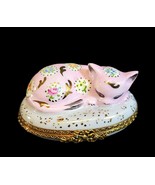Limoges France Peint Main Trinket Box Pink Cat Sleeping Hand Painted SS ... - $236.30 CAD