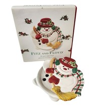 Fitz and Floyd Plaid Christmas Snowman 9 in Canape Holiday Candy Tray Dish Plate - £18.00 GBP