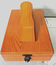Wooden Honey Oak Veneer Shoeshine Box Hinged Lid Front Close Latch Foote... - $21.75