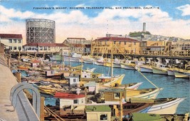 San Francisco Ca Fisherman&#39;s Wharf~Telegraph Hill~Boats Postcard 1951 Pstmk - £8.84 GBP