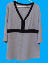 Heather Gray Black V-Neck Shirt Plus 1X Stretch Cotton High Waist 3/4 Sl... - £6.99 GBP