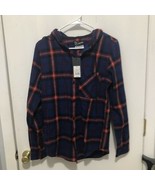 NWT ORIGINAL USE Xavier Navy Blue Plaid Front Button Flannel Hooded Shir... - £10.11 GBP