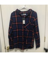 NWT ORIGINAL USE Xavier Navy Blue Plaid Front Button Flannel Hooded Shir... - $12.86