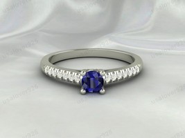 Blue Sapphire And CZ Diamond Gemstone Women Ring, 925 Silver Handmade Jewelry - £43.84 GBP