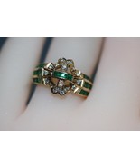 Vintage 18K Yellow Gold Deco Style Cross Design Emerald and Diamond Ring... - £555.43 GBP
