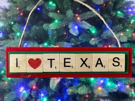 I Love Texas Christmas Ornament Scrabble Tiles Handmade Longhorns Austin... - $9.89