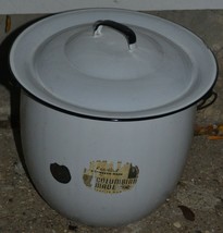 Vintage Practical Enameled Ware Stock Pot White with Bale Handle chamber... - $74.79