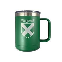 Fitzgerald Irish Coat of Arms Stainless Steel Green Travel Mug with Handle - $27.43