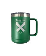 Fitzgerald Irish Coat of Arms Stainless Steel Green Travel Mug with Handle - $37.51 CAD