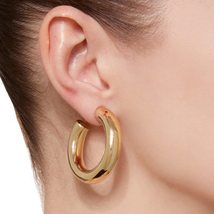New polished gold color round tube creole earrings 52mm gothic hiphop half circl - £10.37 GBP