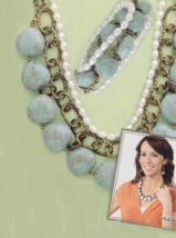 Premiere Designs Resort Chunky Turquoise Pearls Brass Chain Necklace & Bracelet - £22.74 GBP