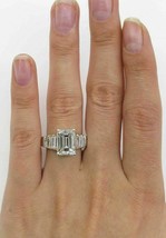 Engagement Ring 3.30Ct Emerald Cut Simulated Diamond 14k White Gold Over Size 6 - £113.66 GBP