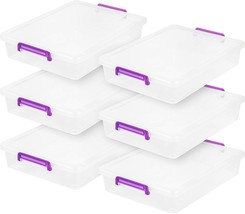 Iris Usa 6 Quart Clear Plastic Modular Storage Bins, Large, Clear/Violet, 6 - £47.29 GBP