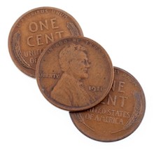 Lot of 3 Lincoln Cents (1911, 1912, 1913)-D in Fine+ to VF Condition Brown Color - £40.89 GBP