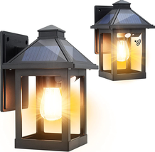 2 Pack Solar Wall Lanterns Outdoor with 3 Modes,  Wireless Dusk to Dawn ... - £71.21 GBP