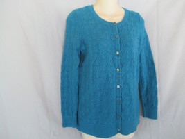 L.L.Bean sweater cardigan M/S teal blue long sleeves cotton wool cashmere blend - £14.60 GBP