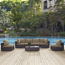 Convene 7 Piece Outdoor Patio Sectional Set Espresso Mocha EEI-2164-EXP-MOC-SET - £2,326.74 GBP