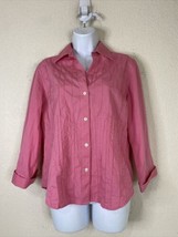 David Brooks Womens Size L Pink Pleated Button Up Shirt 3/4 Sleeve - $7.14