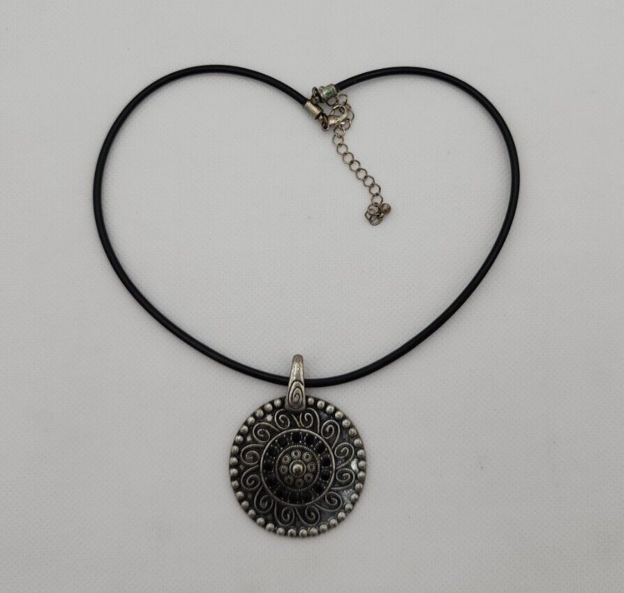 Chico's Black & Silver Colored Rhinestone Mandala Pendant Choker Necklace - $16.44