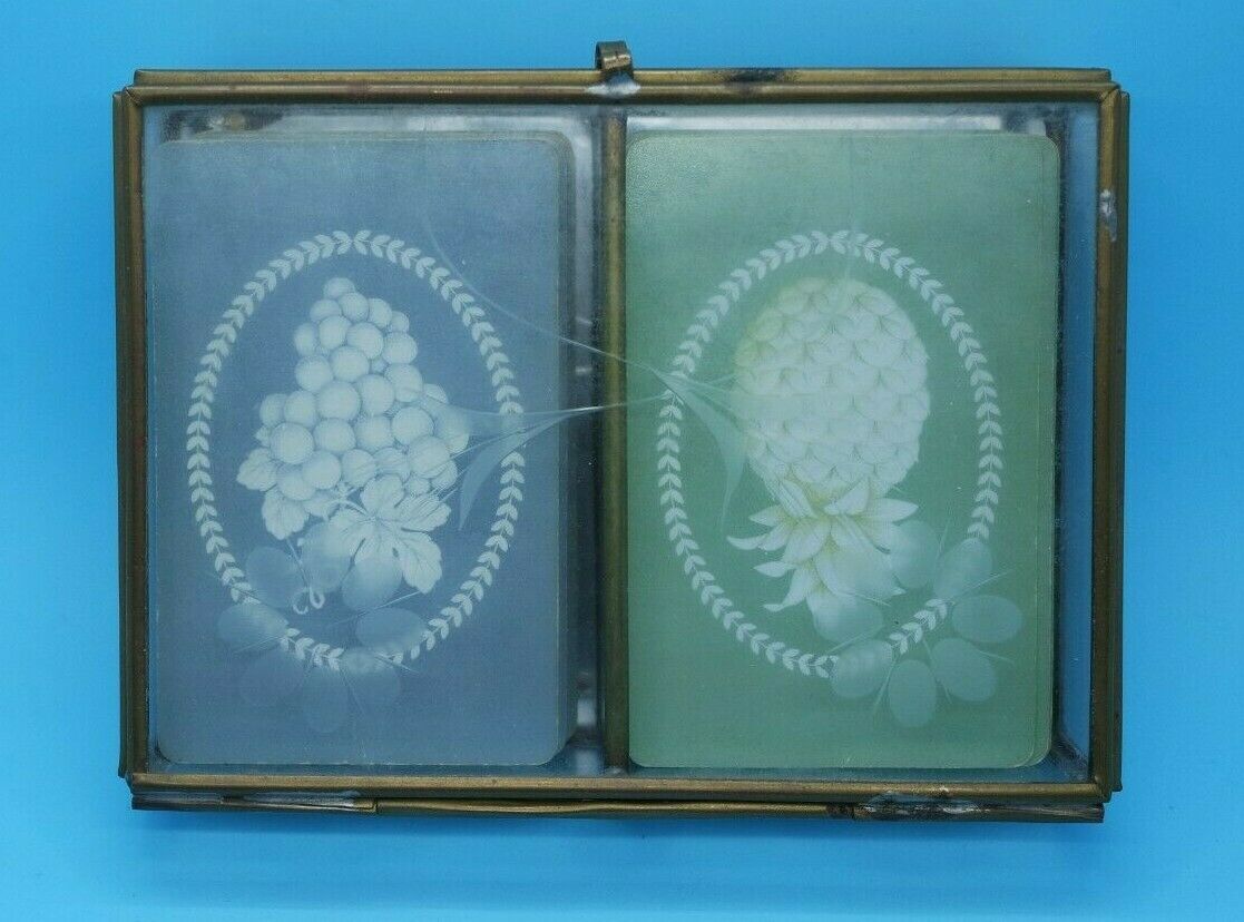Primary image for Hallmark Playing Cards Double Set with Decorated Glass Case - Very nice and old