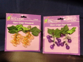 Christmas House Merry &amp; Bright Glass Purple Yellow Green Grapes Ornaments - $7.85+