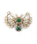 Butterfly Brooch Pin Green Rhinestones Glass Gold Plate Art Deco Vintage... - £21.50 GBP