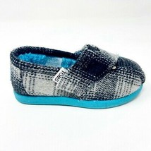 Toms Classics Grey Plaid Tiny Toddler Slip On Casual Canvas Flat Shoes - £19.71 GBP
