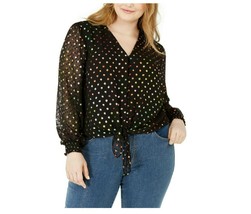 INC Womens Plus Size 3X Black Multicolor V Neck Tie Front Lined Top NWT AF16 - £26.96 GBP