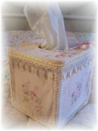 Lt Pink Shabby ROSES Fabric TISSUE COVER 5" Square Style Pretty Up! - $33.99