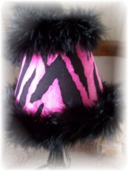 NEW! Black & Pink Stripes~ZEBRA~ Designer MINI LAMP SHADE w/ Black Feather Trim - $22.99