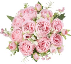 Mkono Peonies Artificial Flowers, Small Silk Flowers for Home Decor Indoor, Pink - £8.59 GBP